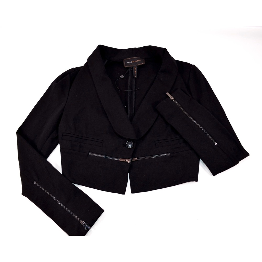 BCBG Max Azria Black Cropped Jacket W/ Zipper Detail Womens M - Picture 8 of 16